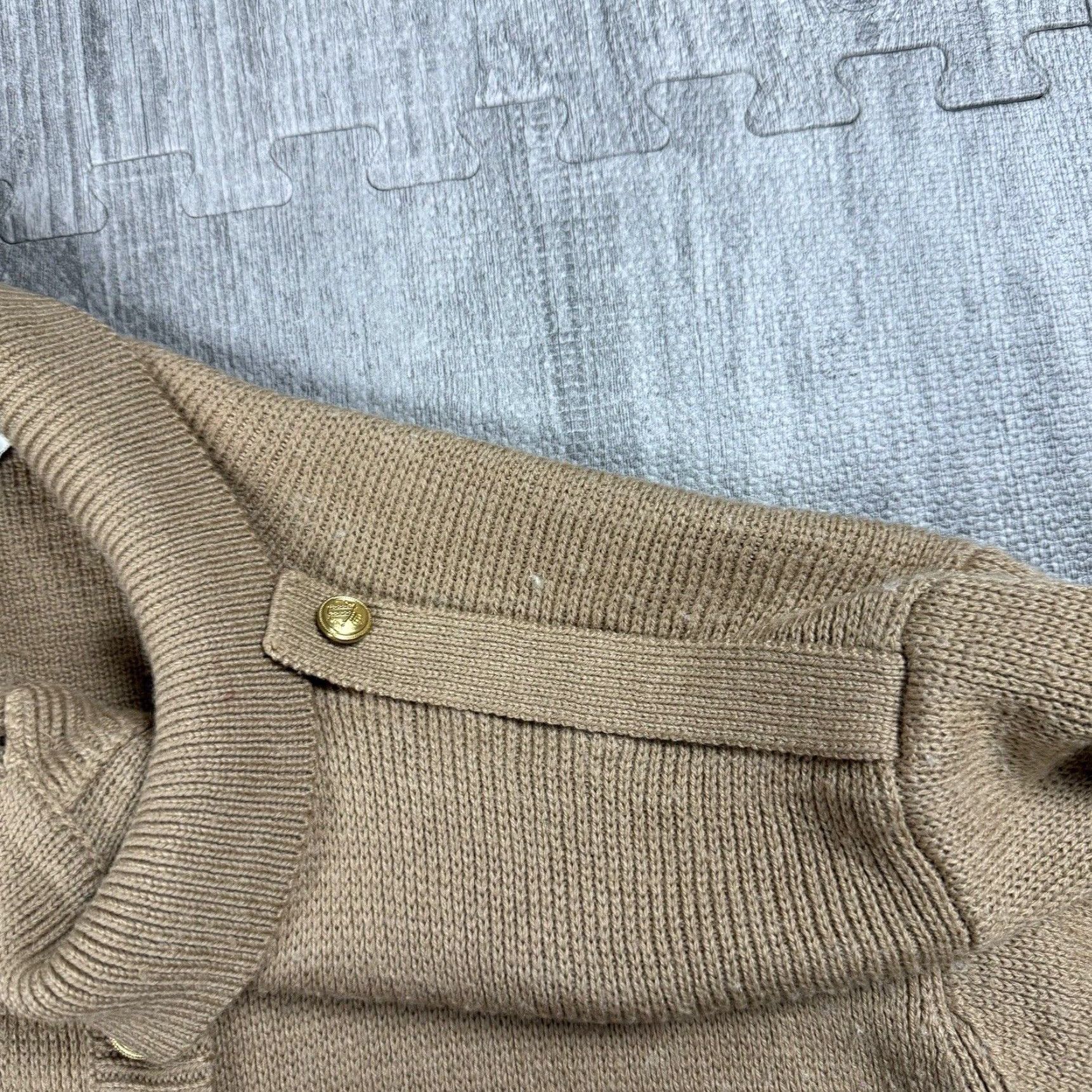Camel MARK FORE & STRIKE Military Sweater Pullover Unisex Adult 42 Beige Button Knit Classic Size M / US 6-8 / IT 42-44 - 4 Thumbnail