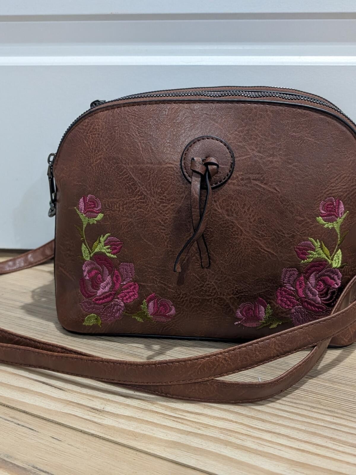 Other Floral Embroidered Brown Crossbody Bag Size ONE SIZE - 2 Thumbnail