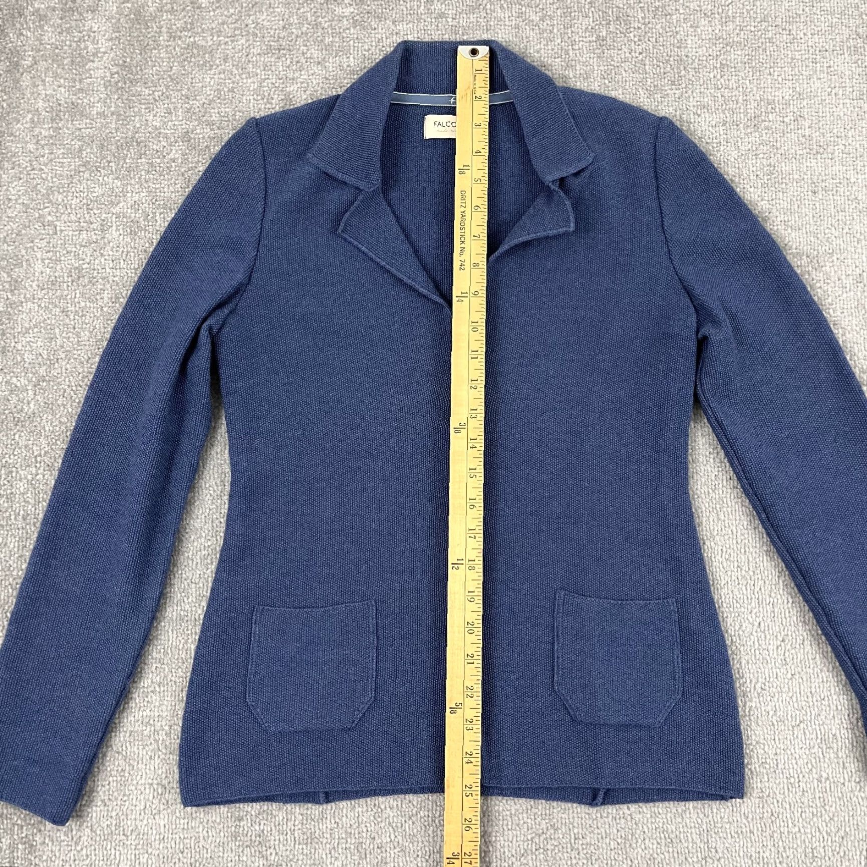 Vintage Falconeri Women's Cardigan Sweater Blazer Small Blue Wool Knitted Notched Italy Casual Winter Size S / US 4 / IT 40 - 5 Thumbnail
