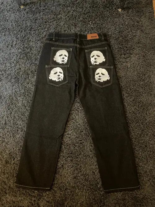 Designer × Japanese Brand jeans with print of head straight loose Size US 32 / EU 48 - 3 Thumbnail