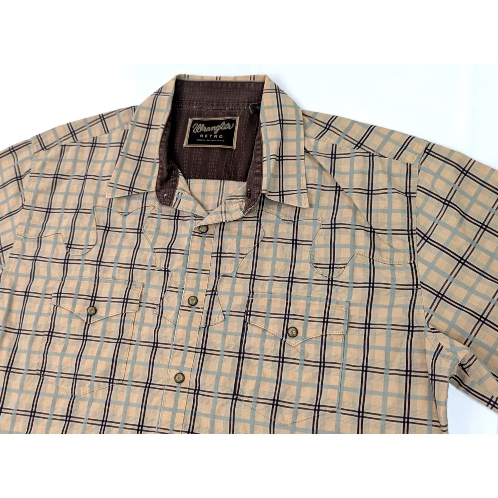 Wrangler VINTAGE Wrangler Brushpopper Western Pearl Snap Shirt Men XL Long Sleeve Plaid Beige&Cotton EUC Size US XL / EU 56 / 4 - 4 Thumbnail