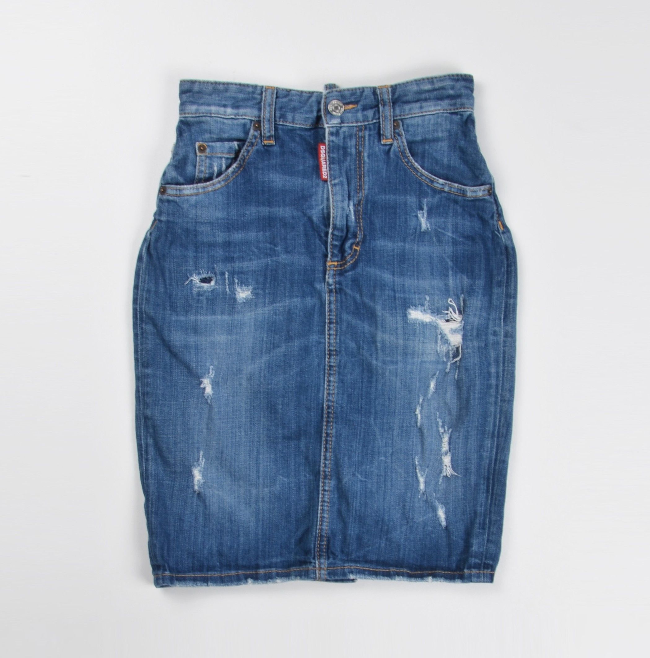 Dsquared2 Vintage Dsquared2 Y2K Grunge Distressed Denim Pencil Skirt Size 25" / US 0 / IT 36 - 3 Thumbnail