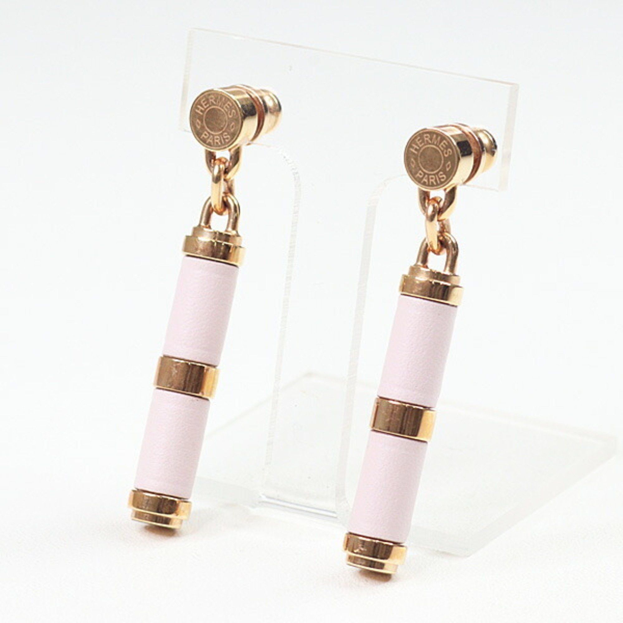 Hermes Hermes Hermès Charnière earrings in gold, Swift leather, mauve pale rose. Size ONE SIZE - 1 Thumbnail