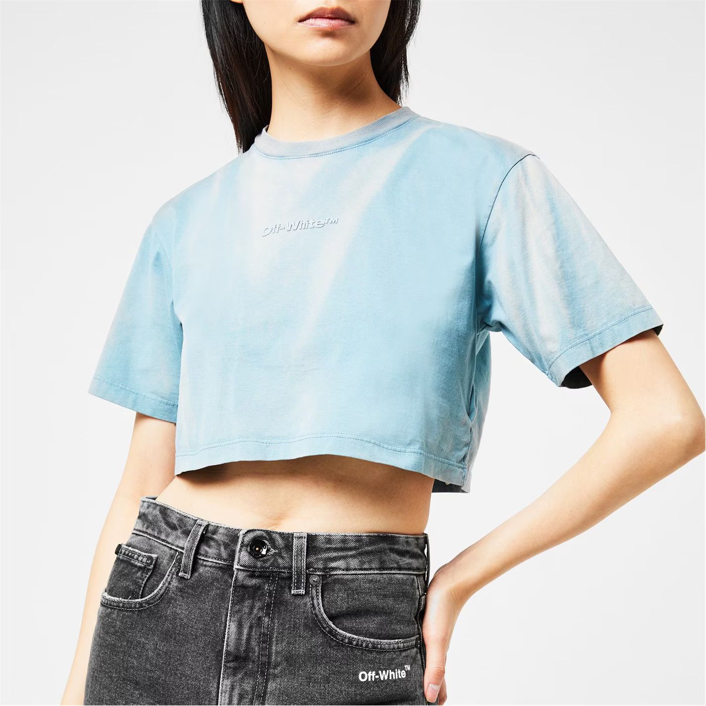 Off-White o1g2r1mq1224 Cropped T-Shirts in Light Blue Size XXS / US 00 / IT 34 - 3 Thumbnail