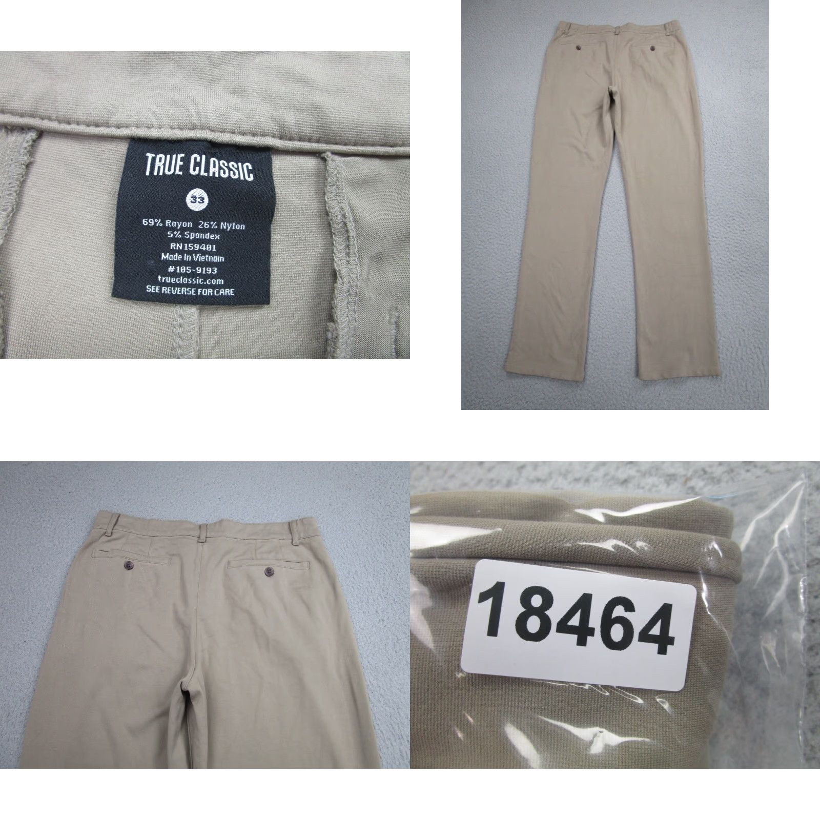 Vintage True Classic Pants Mens 33x32 Beige Slim Straight Chino Stretch Tech Size US 33 - 8 Thumbnail