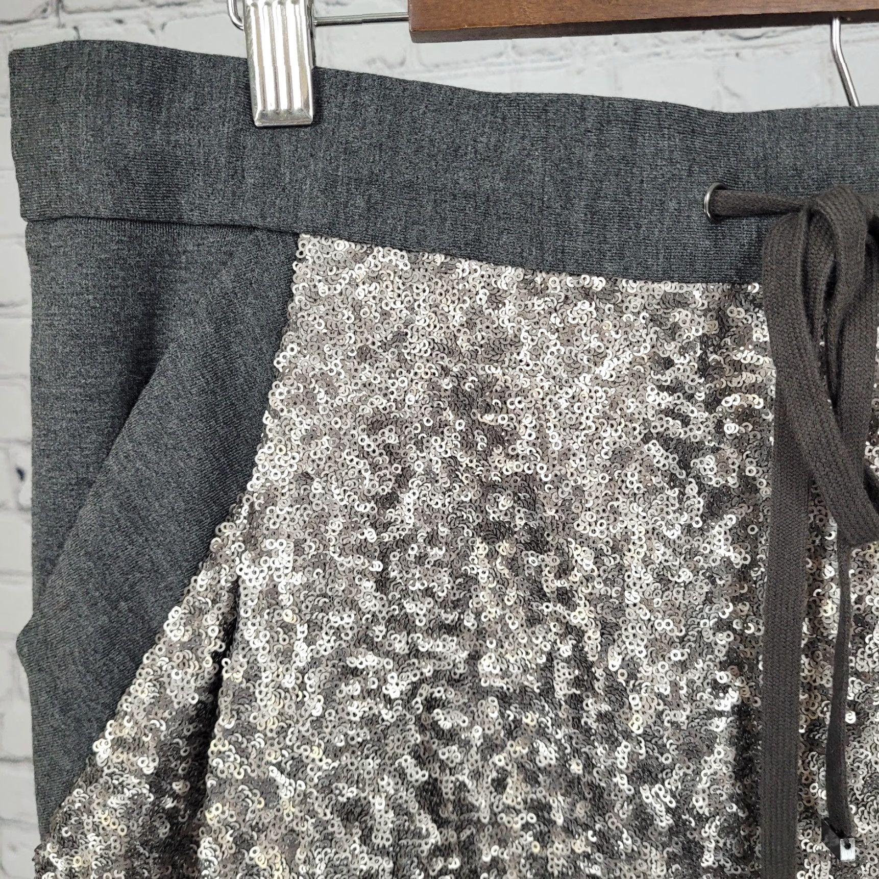 Ann Taylor Ann Taylor Skirt Grey Metallic Sequin Drawstring Mini Large L Womens Size 36" / US 14 / IT 50 - 5 Thumbnail