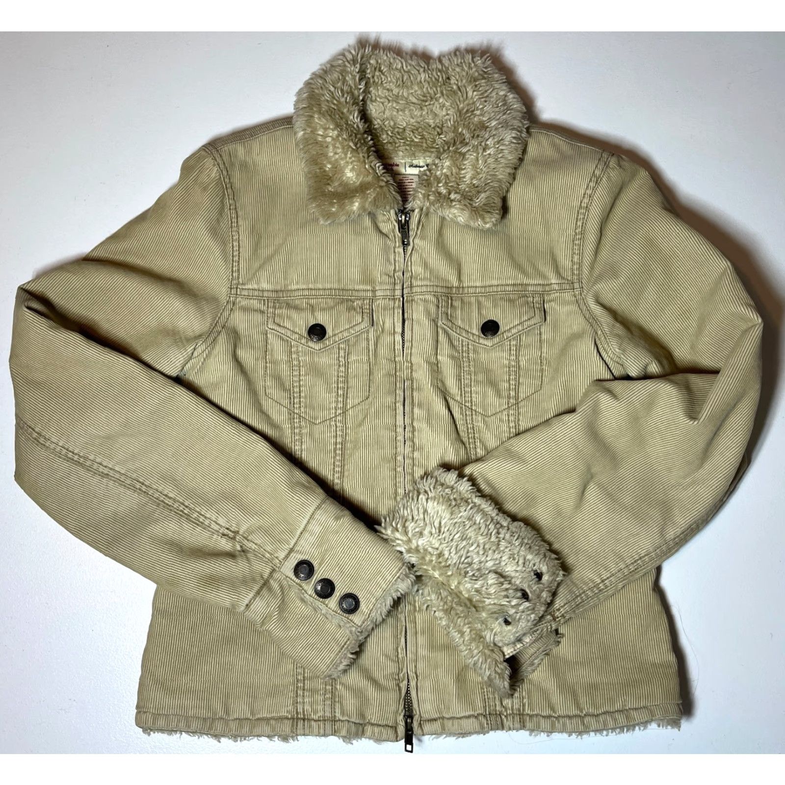 Abercrombie & Fitch Abercrombie & Fitch Women's Vintage Corduroy Trucker Jacket SZ M Beige Long Sleeve Zip Jacket Size M / US 6-8 / IT 42-44 - 5 Thumbnail
