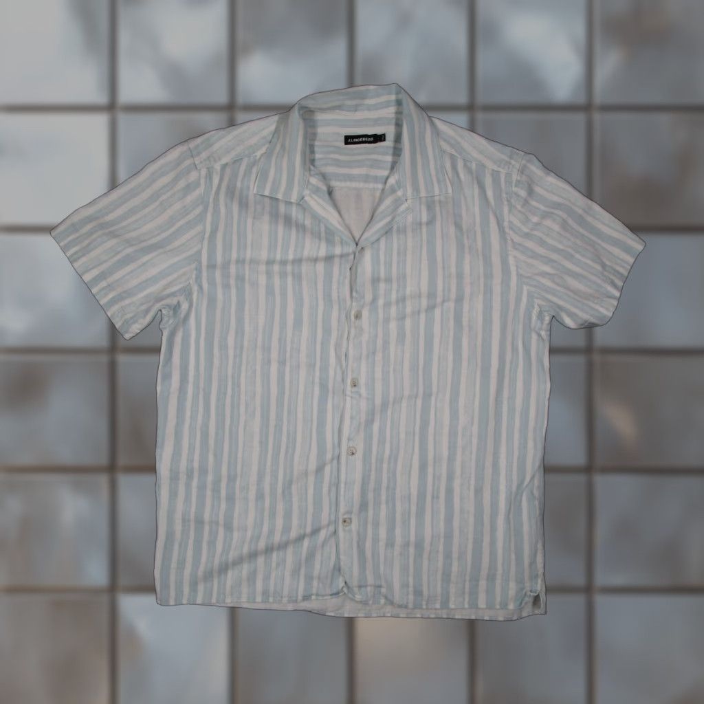 J.Lindeberg J.Lindeberg Shirt Mens Large Blue Elio Painted Striped Button Up Camp Casual Size US L / EU 52-54 / 3 - 1 Thumbnail