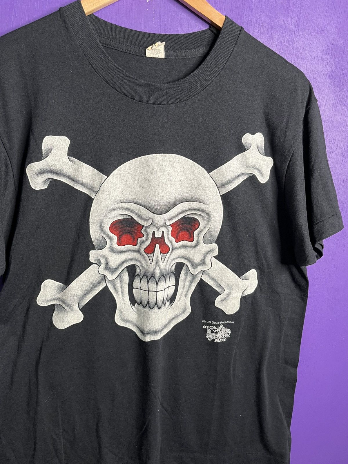 Vintage Vintage 1991 JD Crowe art tattoo brand skull t-shirt Size US L / EU 52-54 / 3 - 3 Thumbnail