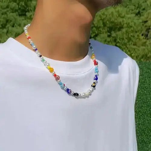Jewelry Hip hop Style Colorful Glass Crystal Bead Necklace Size ONE SIZE - 3 Thumbnail