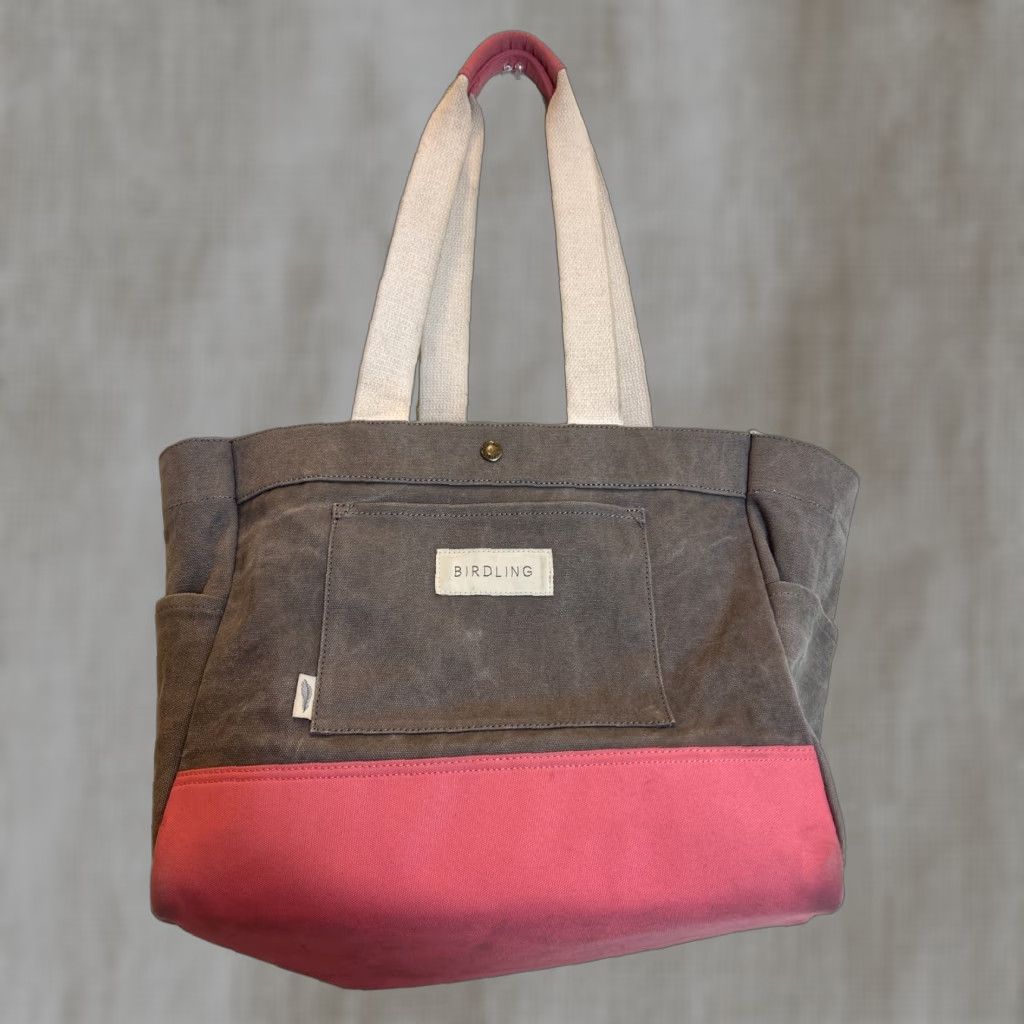 Vintage BIRDLING Tote Bag Medium Canvas Gray Pink Shoulder Interior Pouch 14x11x7 Unisex Adults Large Gray Hardware Pockets Size ONE SIZE - 1 Thumbnail
