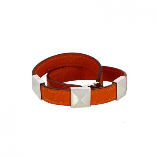Hermes Hermes Medor Double Wrap Leather Bracelet Orange Small Size ONE SIZE - 2 Thumbnail