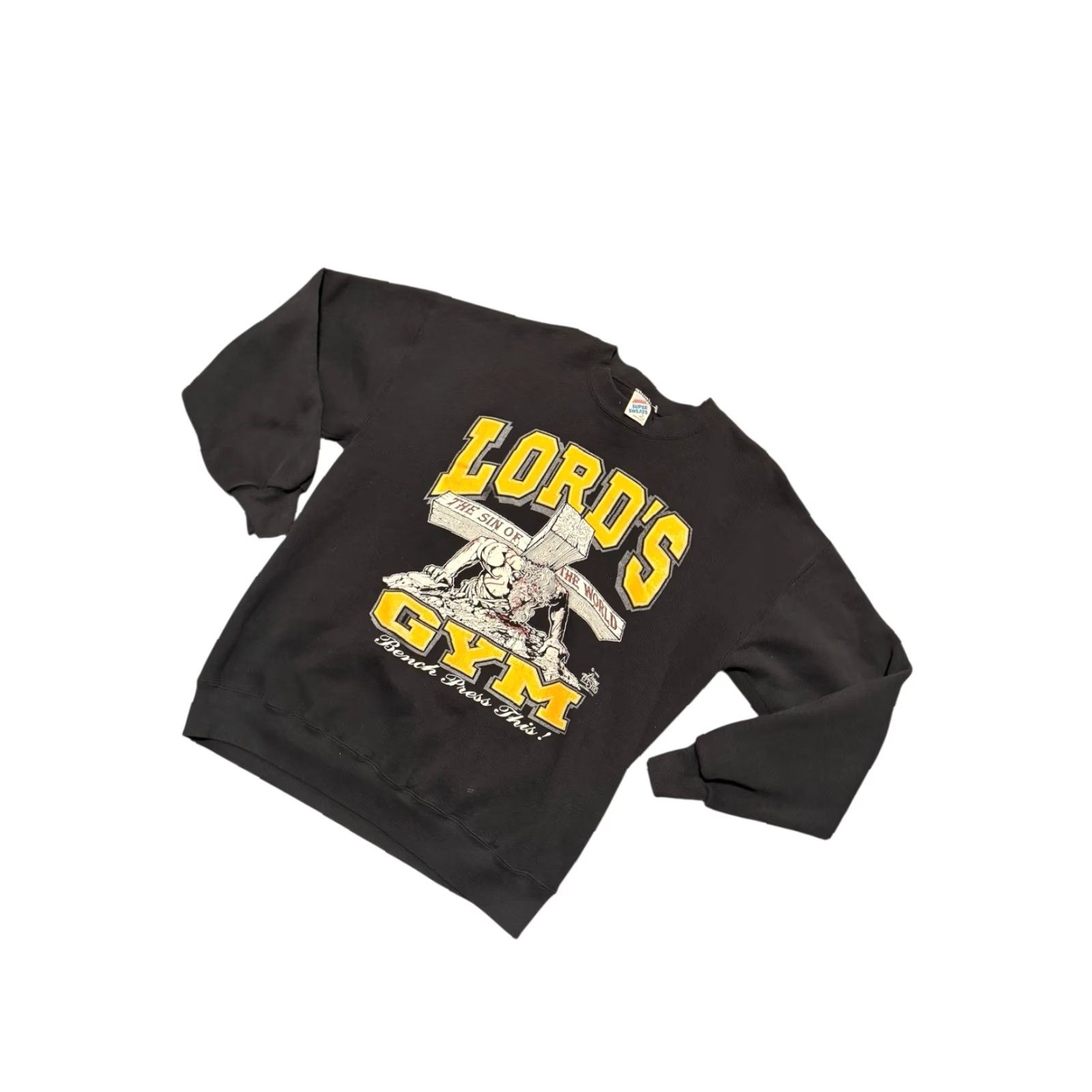 Vintage VINTAGE 1990 Lord's Gym His Pain Your Gain Jesus Crewneck Sweatshirt XL Black Cotton Fleece Graphic Print Logo Men's 90s Grunge Pullover Size US XL / EU 56 / 4 - 4 Thumbnail