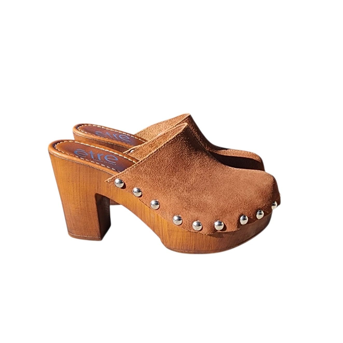 Designer Etre Studded Suede Clog Platform Mules 39 Size US 8.5 / IT 38.5 - 2 Thumbnail