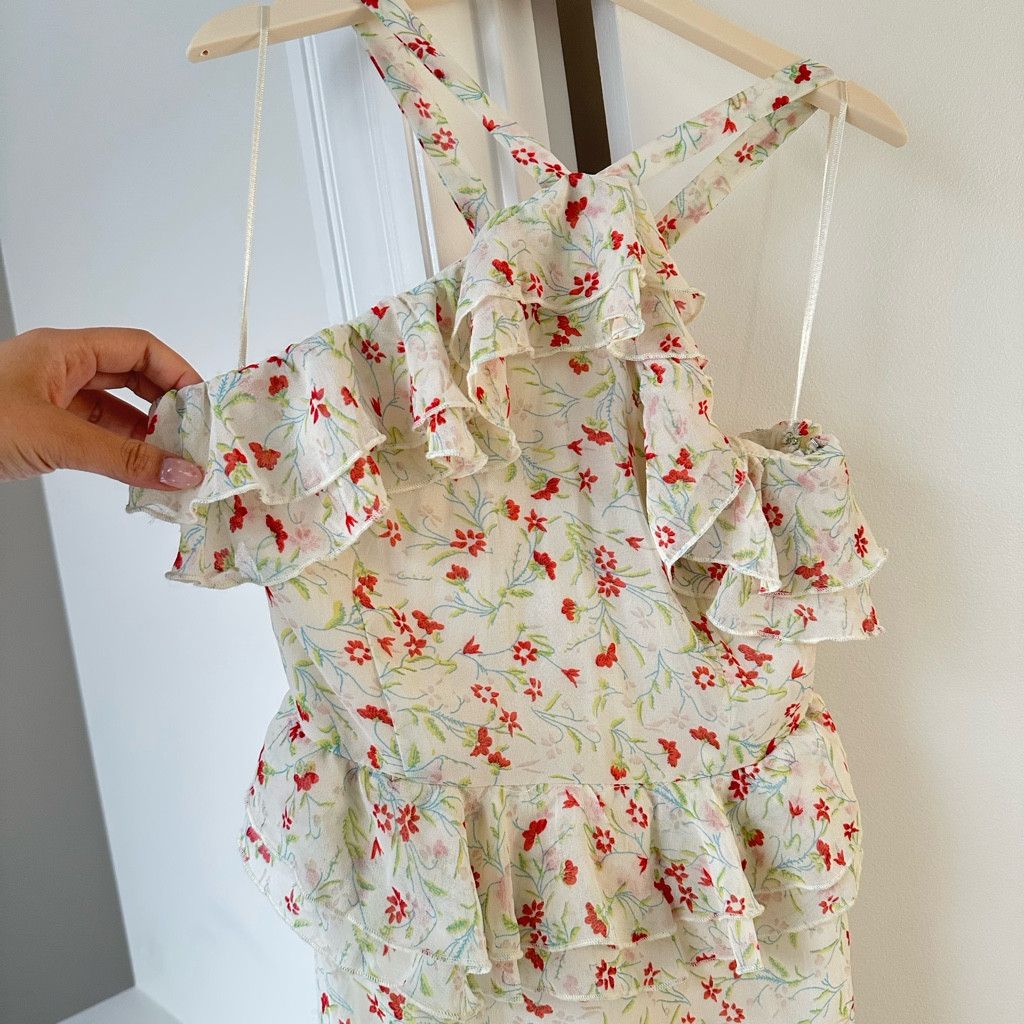 Urban Outfitters Floral Ruffle Halter Midi Dress Size S / US 4 / IT 40 - 4 Thumbnail