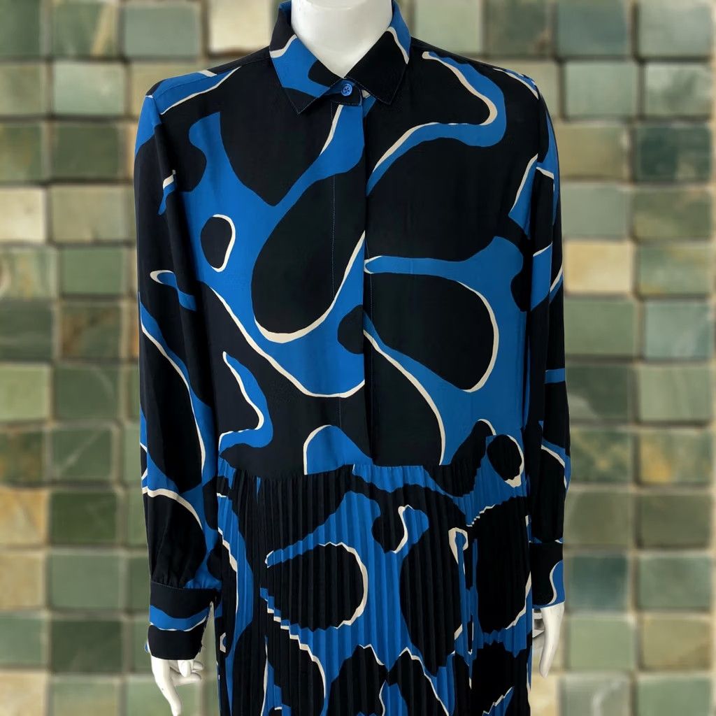 Vintage Chico's Shirt Dress Maxi All Over Print Black 10 Pleated Tiered Long Sleeve Collared Casual Womens Tie-Front? Size L / US 10 / IT 46 - 1 Thumbnail