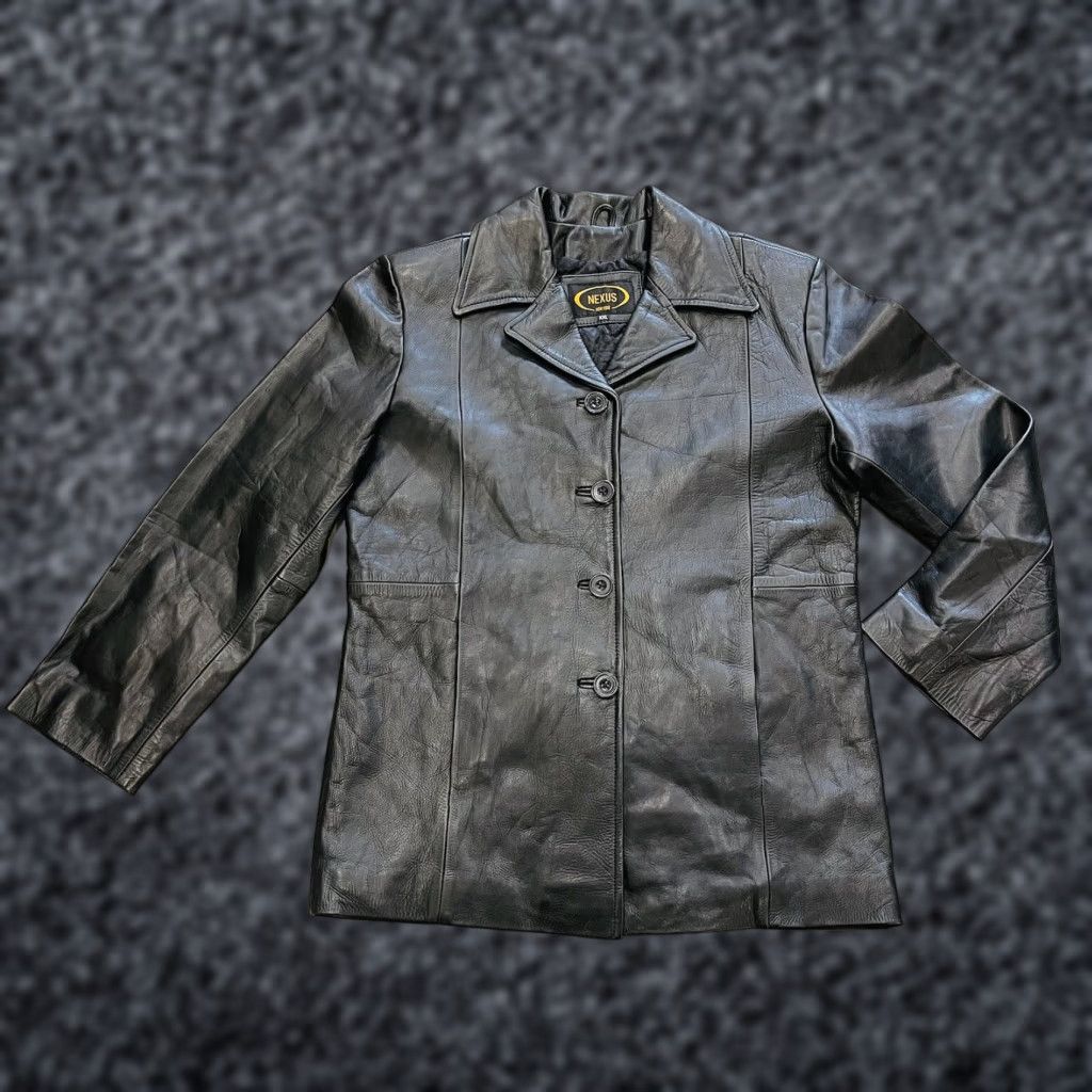 VINTAGE 90s Women Leather Trench Coat XXL Quilted Lined Coat Black Leather Trench Womens 2XL