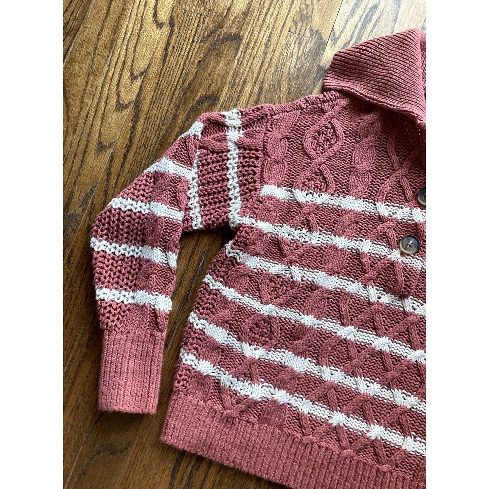 Vintage GARNET HILL Sweater Womens XS Cotton Linen Chunky Knit Fisherman Long Sleeve Collared Solid Pink Size XS / US 0-2 / IT 36-38 - 2 Thumbnail