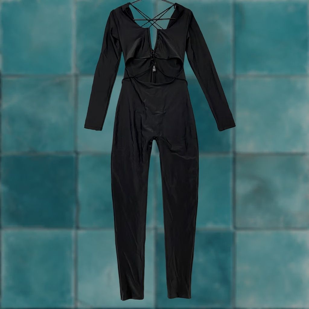 SKIMS Skims Catsuit Womens M Black Strappy V-Neck Party Club Jumpsuit Size 32" / US 10 / IT 46 - 1 Thumbnail