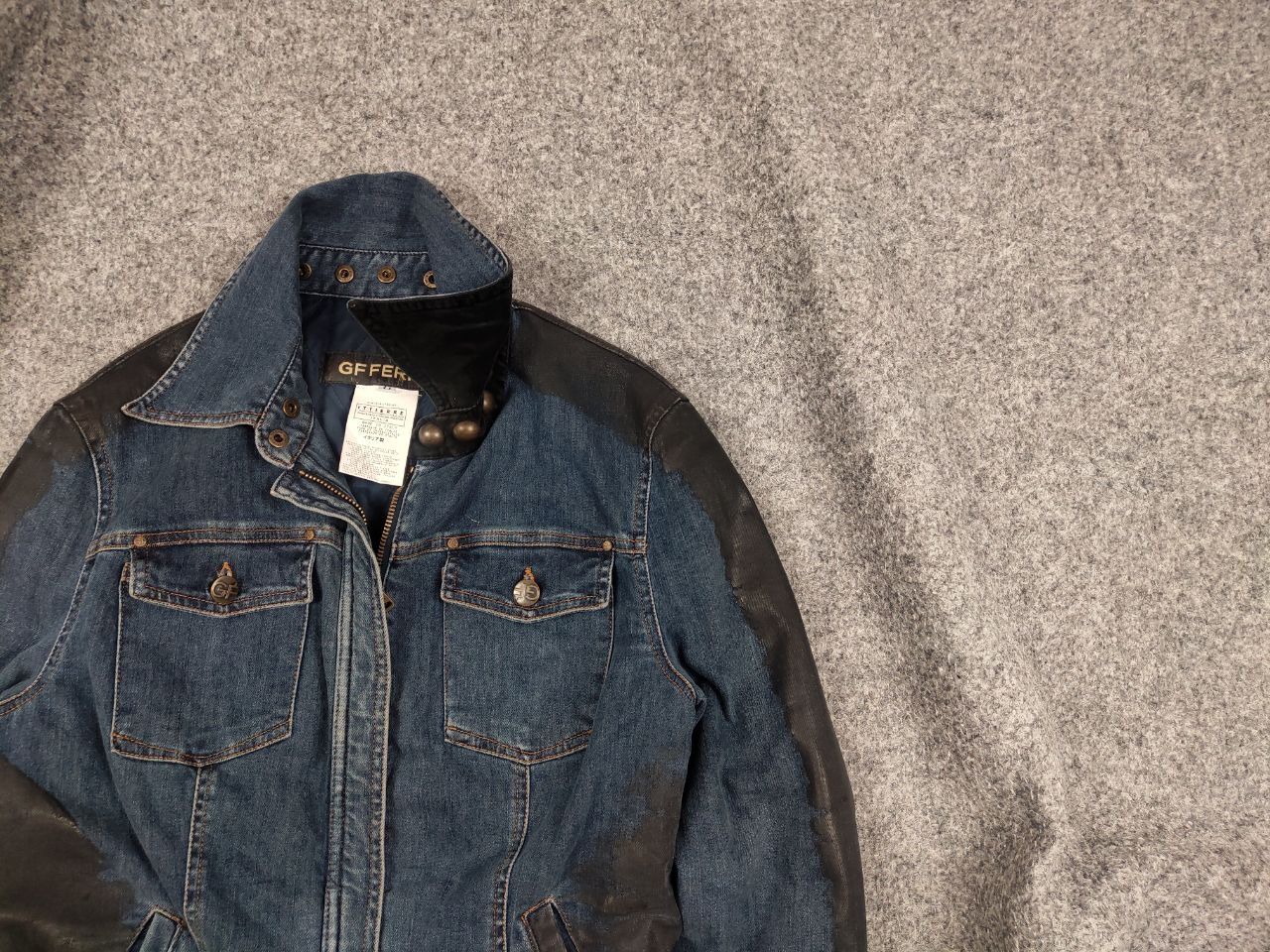 GianFranco Ferre Vintage Blue waxed Zip Button Denim Jacket