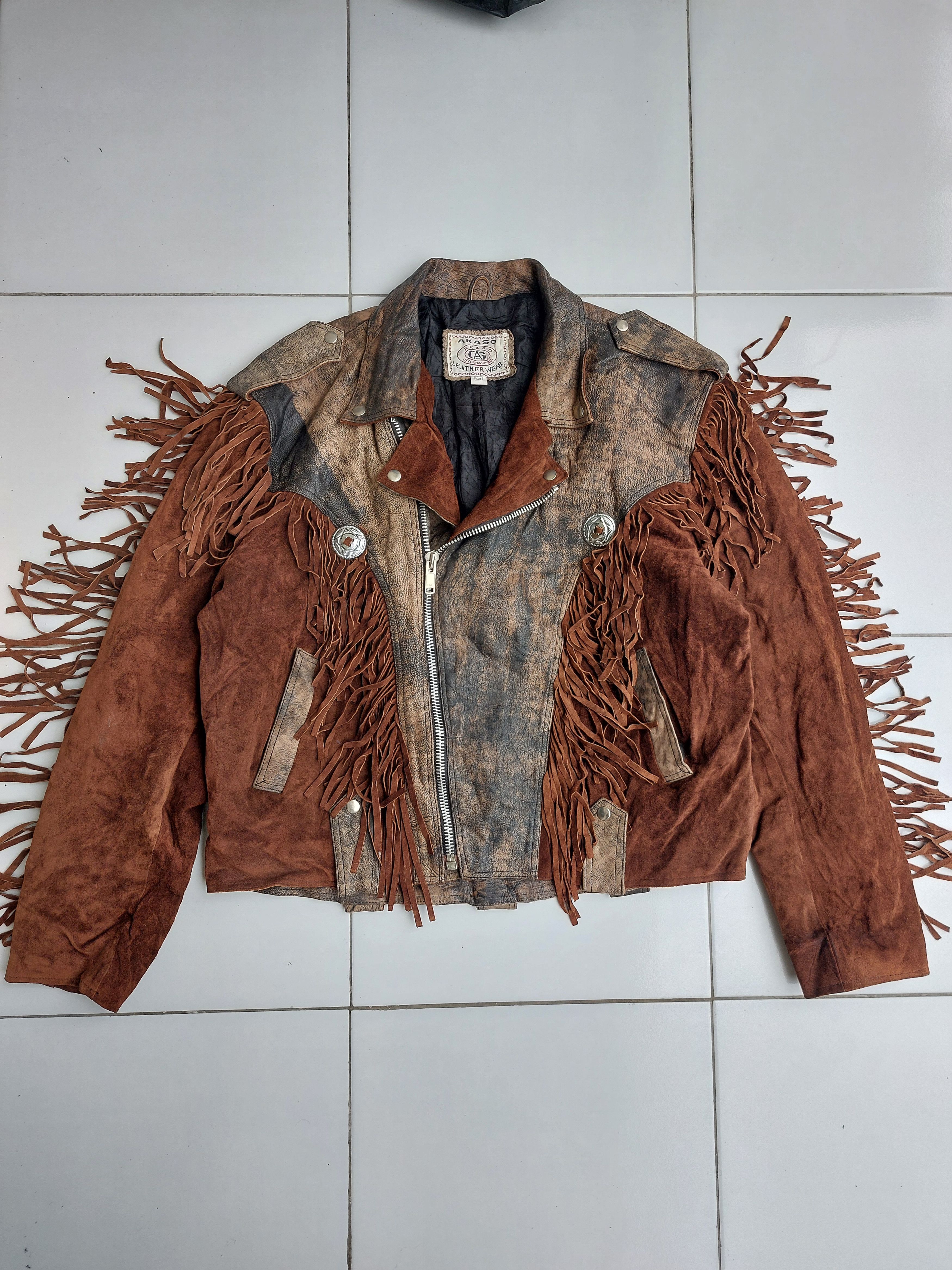 Vintage Akaso Vintage Fringed Leather Jacket Double Breasted Size US XL / EU 56 / 4 - 7 Thumbnail