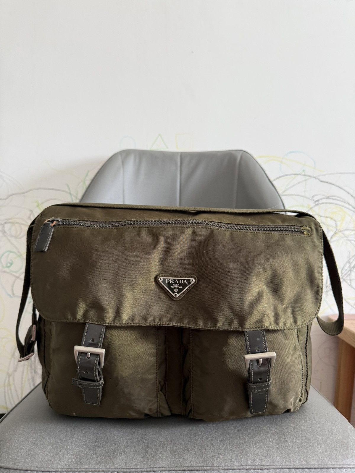 Prada Vintage Prada Army Green Large Sling Messenger Bag Size ONE SIZE - 1 Thumbnail