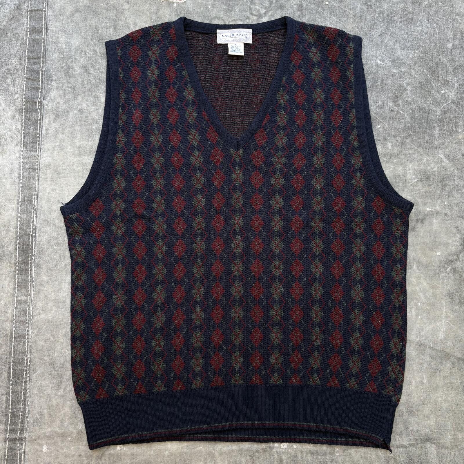 Murano Vintage 90s Argyle Wool Blend Grunge Preppy Sweater Vest Size US M / EU 48-50 / 2 - 1 Thumbnail