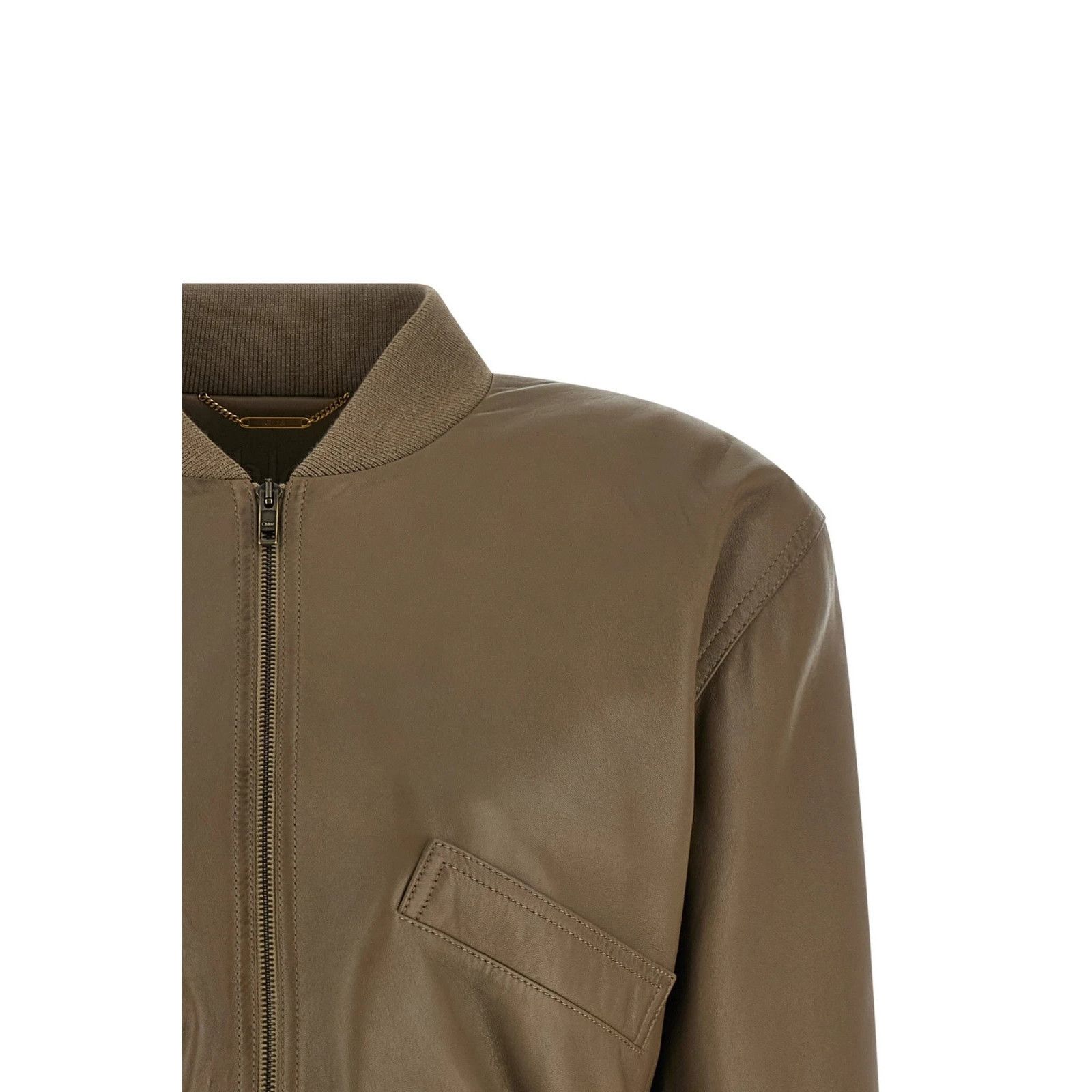 Chloe CHLOE Cropped Brown Bomber Leather Jacket New & Authentic (W Size M / US 6-8 / IT 42-44 - 3 Thumbnail