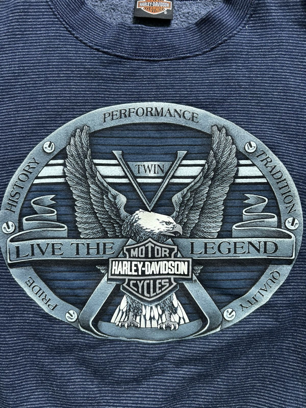 Vintage Vintage 90s Harley Eagle Live the Legend Striped Crewneck Size US XL / EU 56 / 4 - 2 Thumbnail