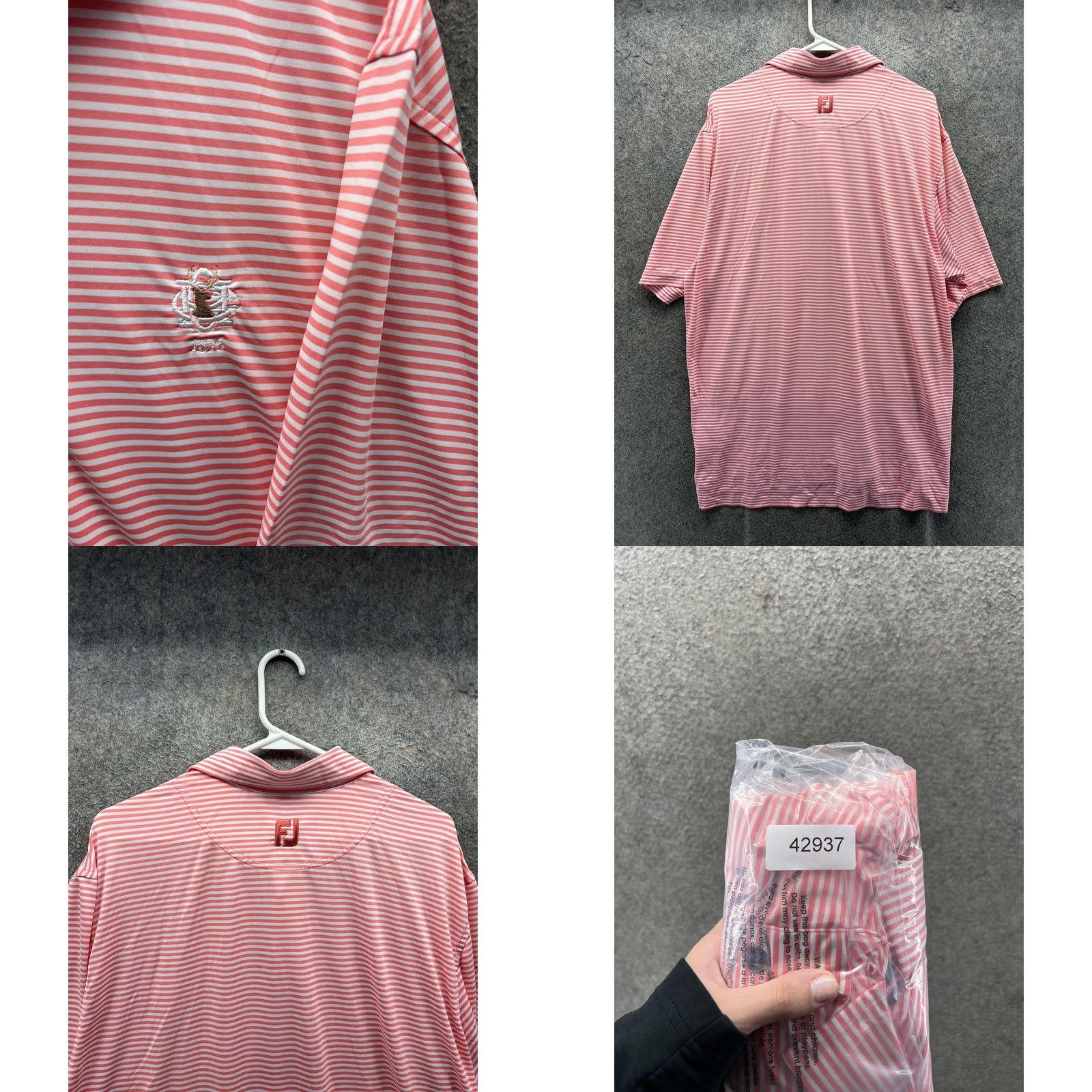 Footjoy FootJoy Polo Shirt Mens L Pink Stripe Short Sleeve Golf Performance Logo Jersey Size US L / EU 52-54 / 3 - 8 Thumbnail