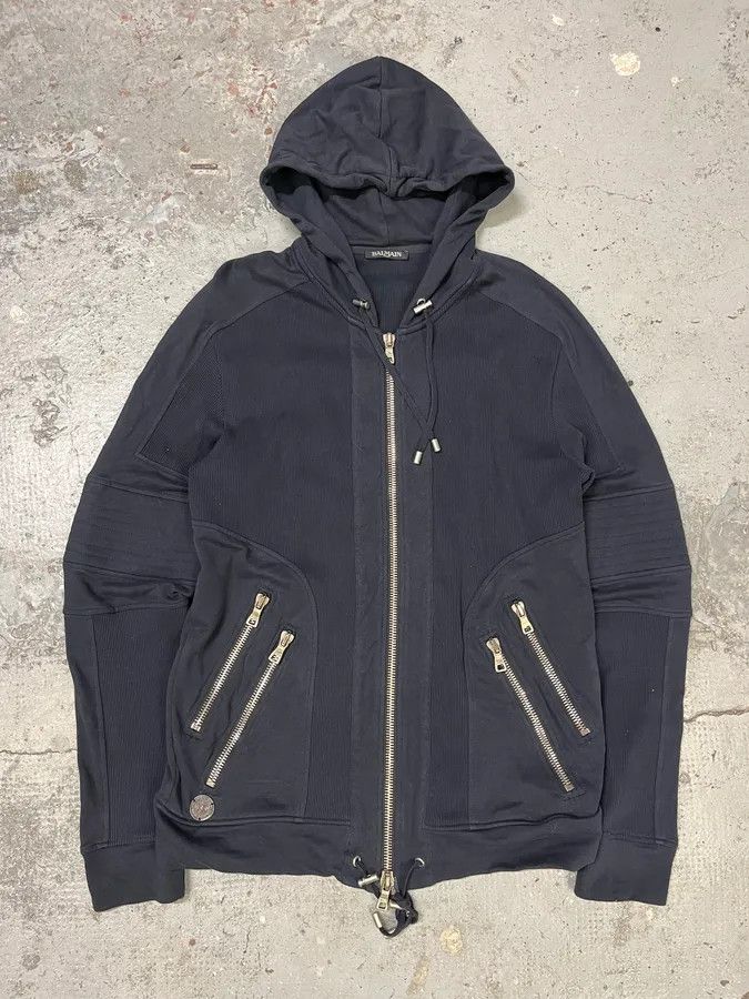 2010s Balmain Navy Multi Zips Zip-up Hoodie