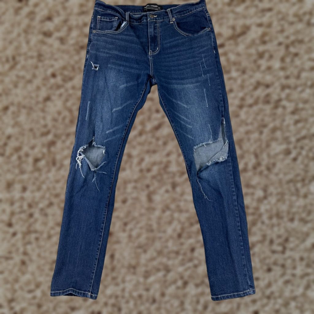 Vintage Truth + Theory Women's Jeans 32 Blue Distressed Slim Tapered Stretch Denim Size 24" / US 00 / IT 34 - 1 Thumbnail