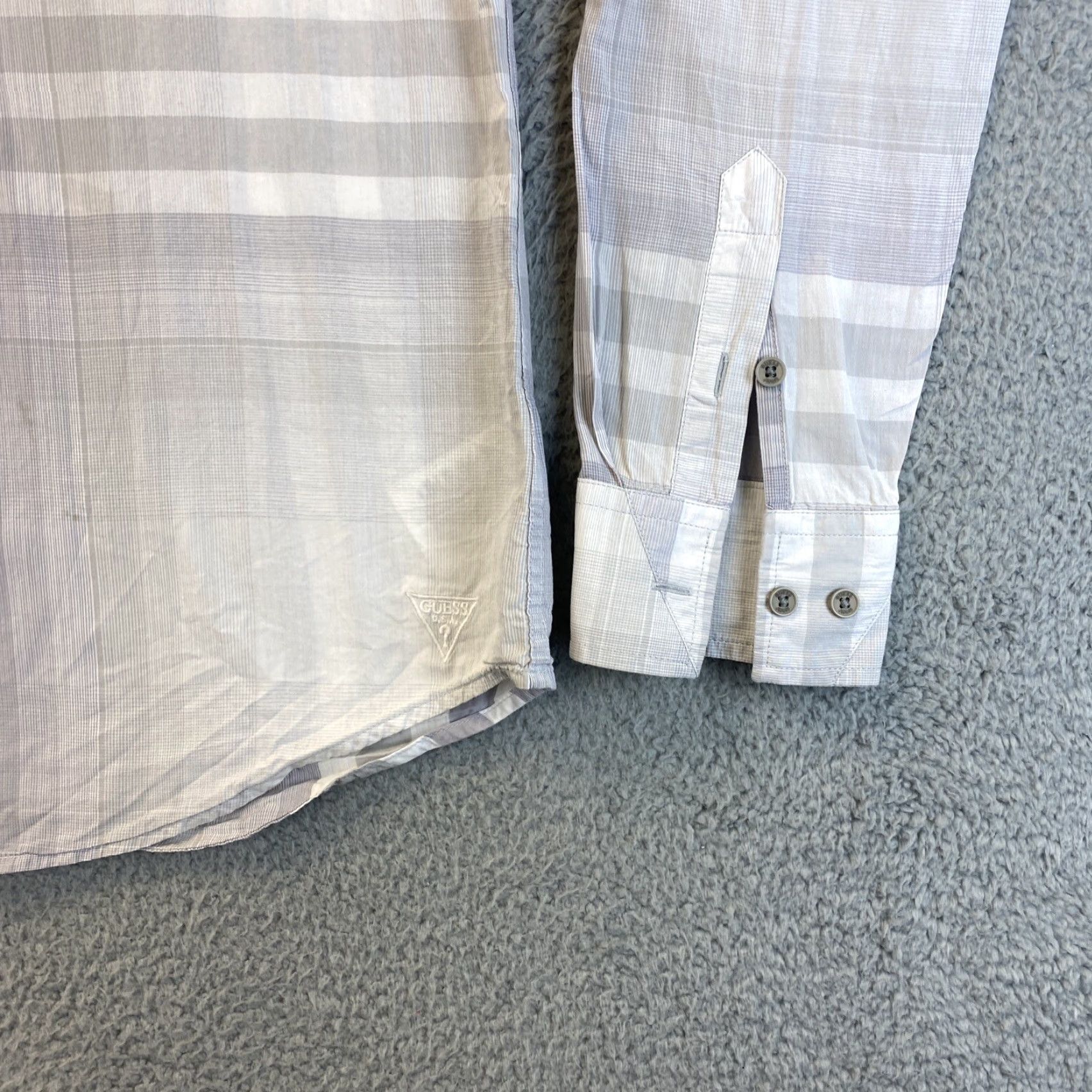 Guess Guess Men's Long Sleeve Dress Shirt L Gray Cotton Check Western 100% Cotton Button-Up Size 42R - 2 Thumbnail