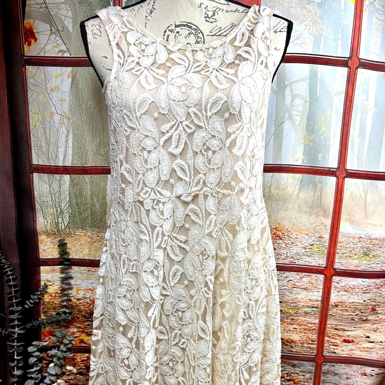 Free People Free People Lace Sleeveless Mini Dress Beige M Size M / US 6-8 / IT 42-44 - 8 Thumbnail