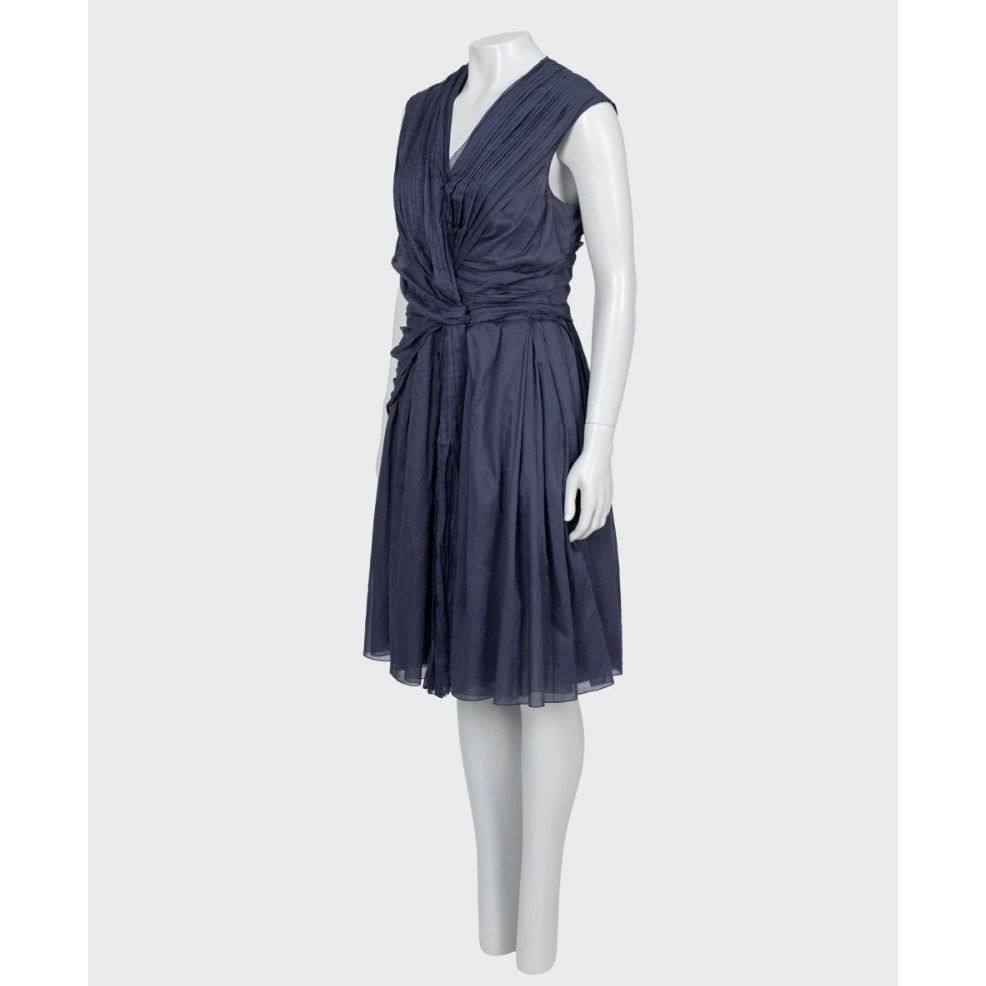 Prada Prada Blue Draped Cotton Fitted Dress - Size 46 Size L / US 10 / IT 46 - 2 Thumbnail