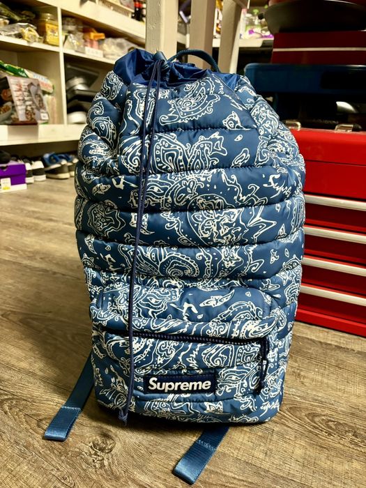 Supreme Blue Paisley Supreme puffer backpack | Grailed