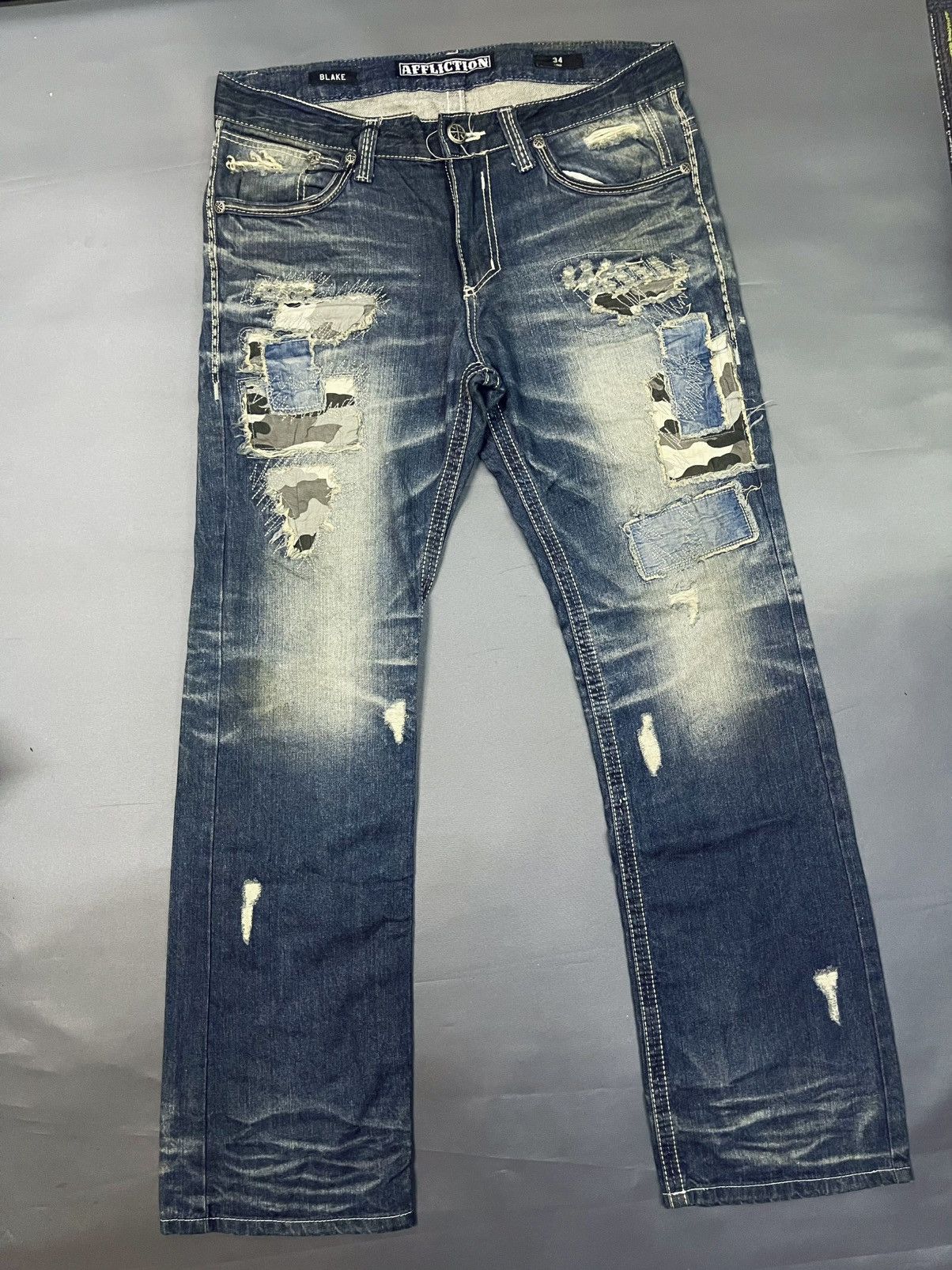 Affliction × Le Grande Bleu (L.G.B.) AFFLICTION BLAKE JEAN DISTRESSED DENIM JEANS Size US 34 / EU 50 - 11 Thumbnail