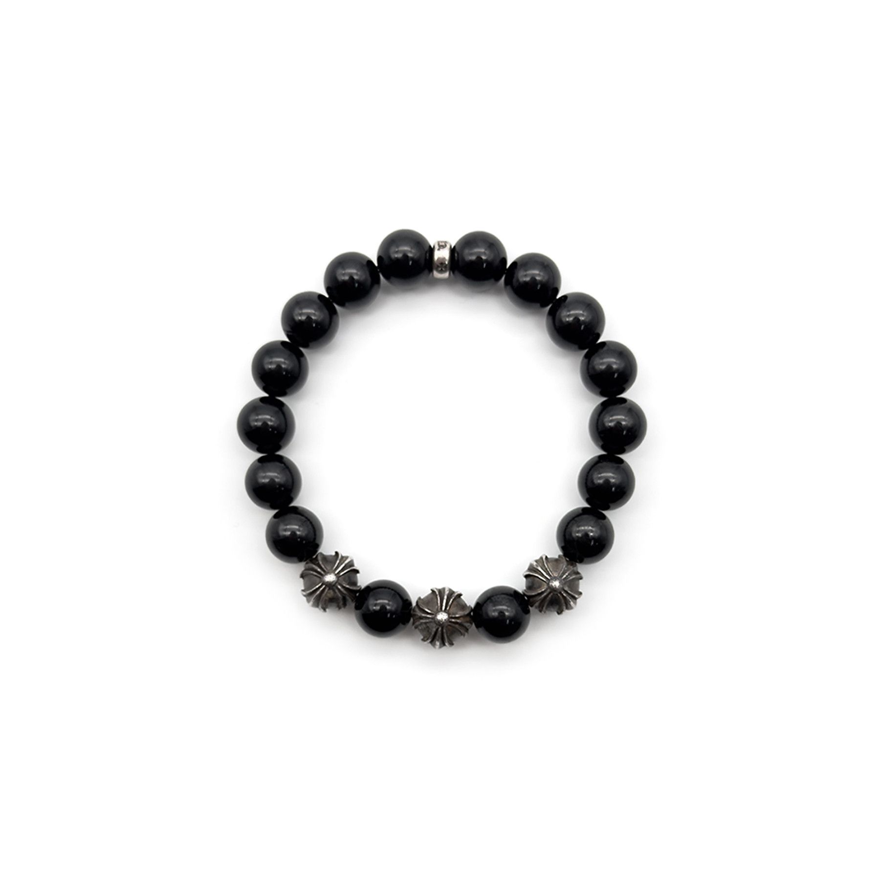 Chrome Hearts Chrome Hearts 10mm Black Obsidian 4 Silver Beaded Bracelet Size ONE SIZE - 1 Thumbnail