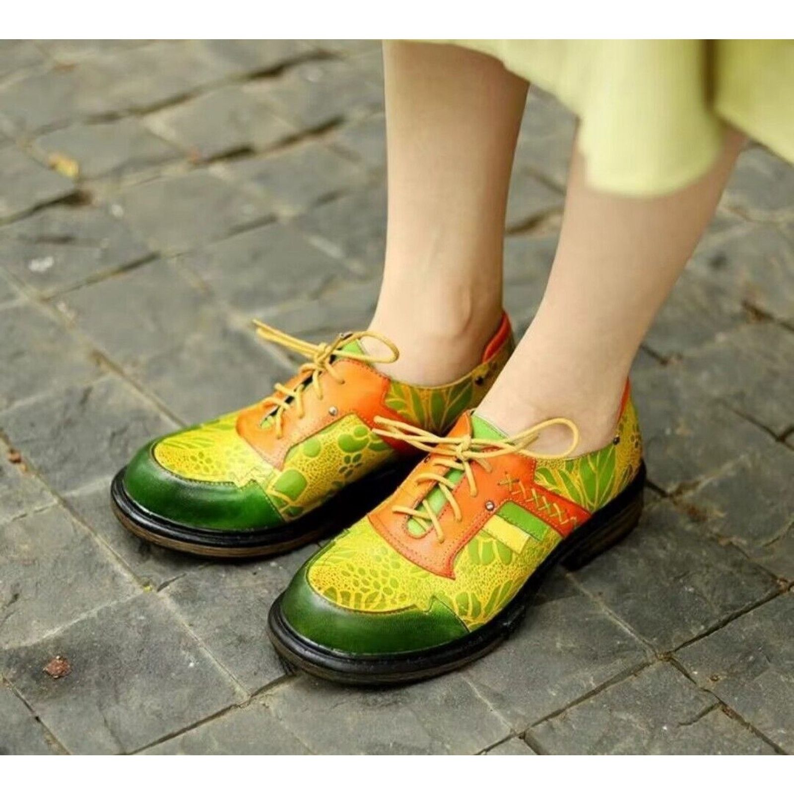 & Other Stories New BOHO Hand Printed Hippie Art Leather Oxford Shoes 5/6 36 Size US 6 / IT 36 - 7 Thumbnail
