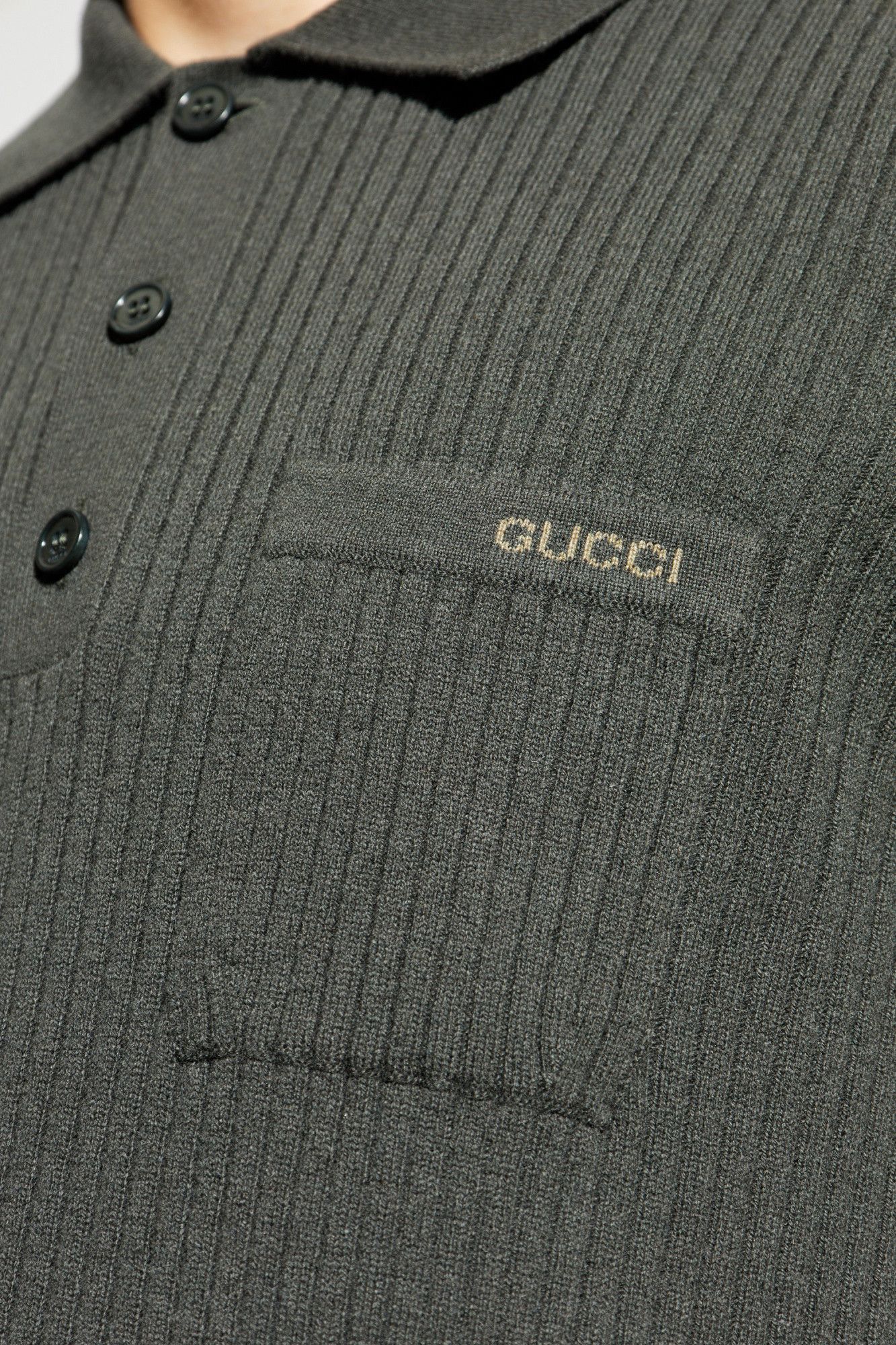 Gucci o1la5ras0626 Wool Cashmere Rib Knit Polo Shirt in Gray Size US XL / EU 56 / 4 - 5 Thumbnail