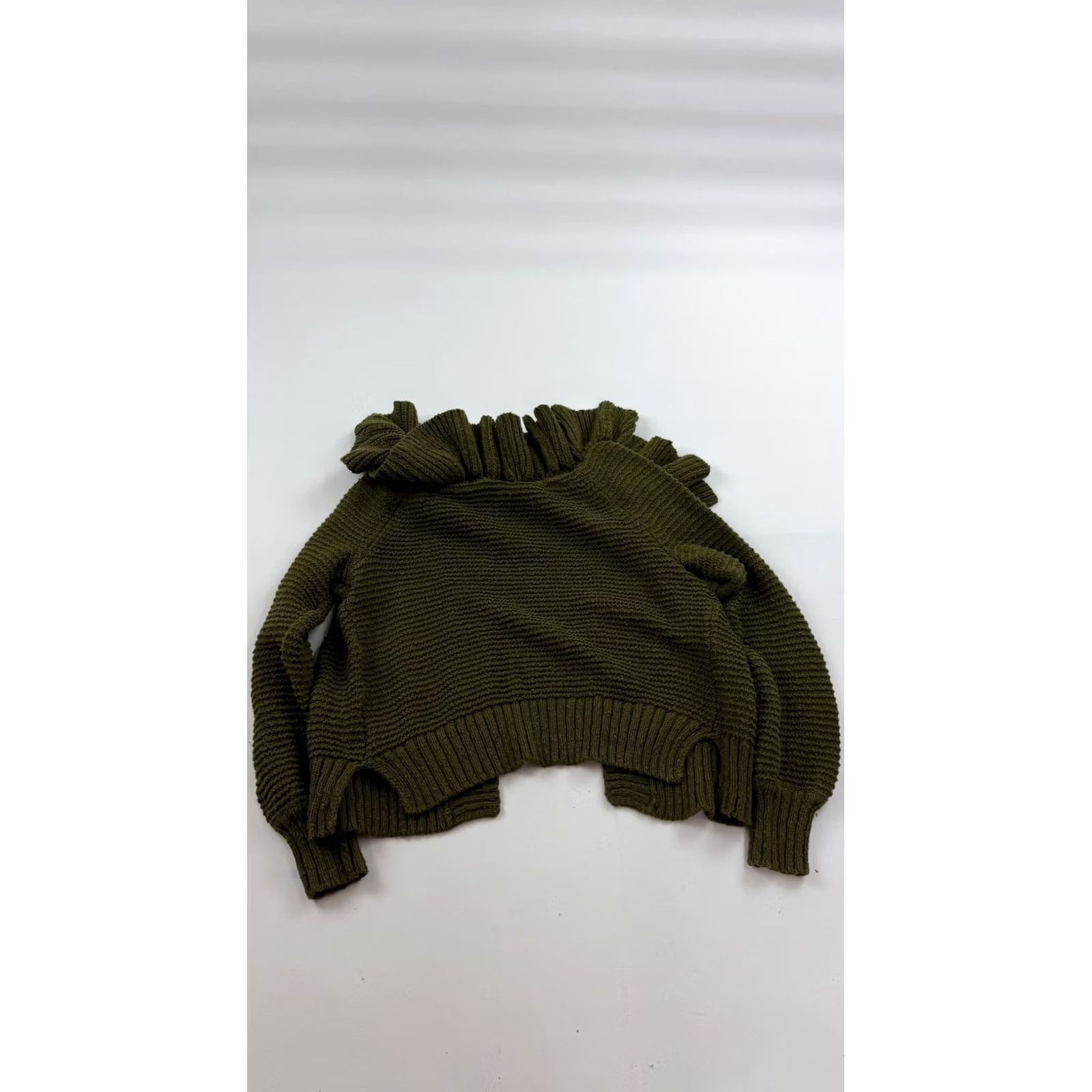 Madewell Madewell Sweater Womens XS Green Cardigan Olive Ruffle Collar Open Front Pockets Size XS / US 0-2 / IT 36-38 - 7 Thumbnail