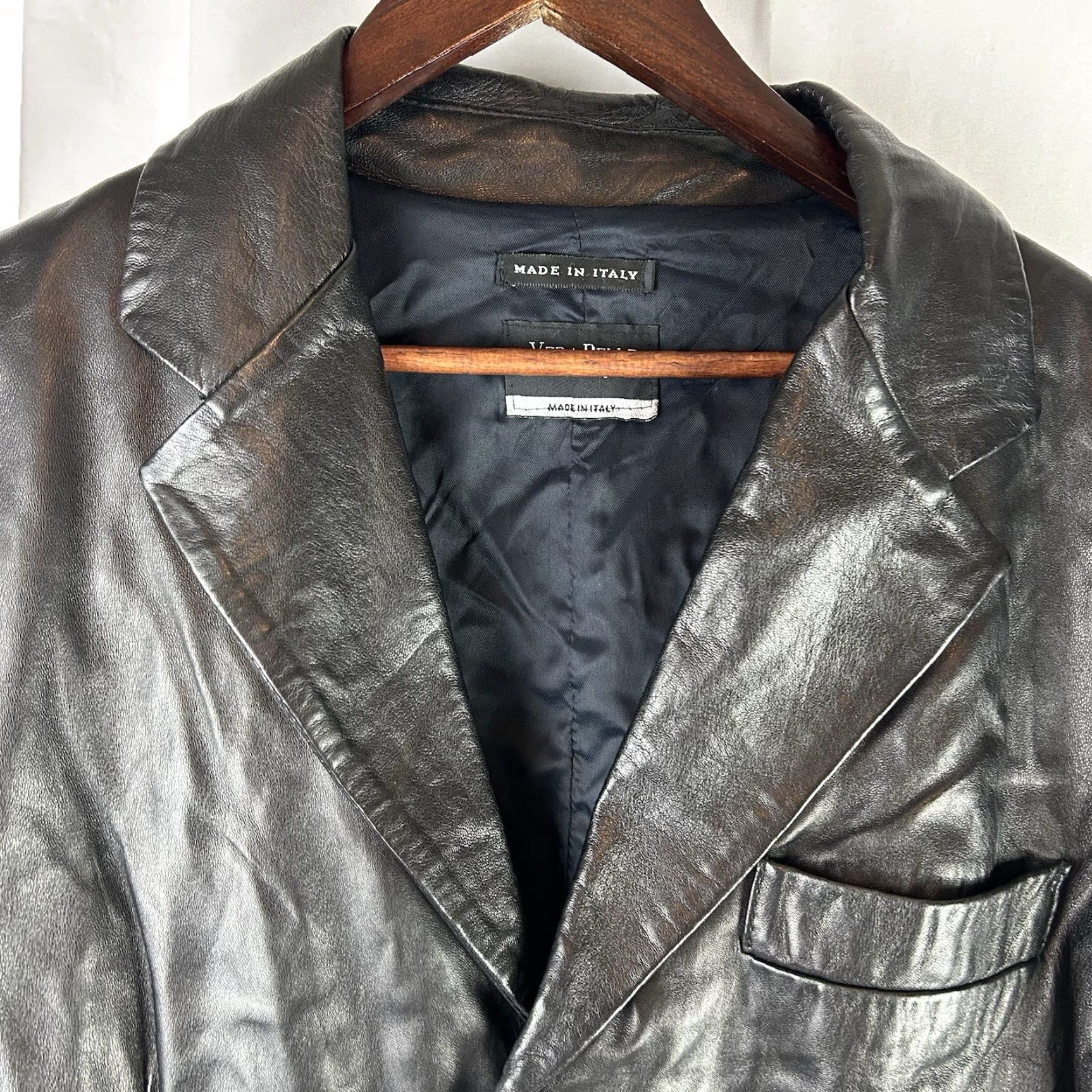 Vera Pelle Vera Pelle Leather Jacket Men Large Dark Brown Button Front Bomber Jacket Casual Formal Size US L / EU 52-54 / 3 - 2 Thumbnail