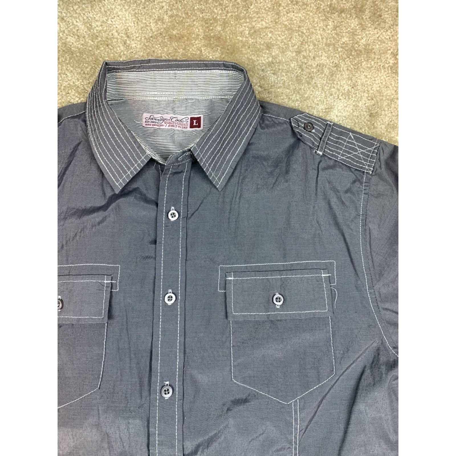 Sovereign Code Sovereign Code Shirt L Gray Short Sleeve Button Up Pockets Collared Button-Down Size US L / EU 52-54 / 3 - 2 Thumbnail