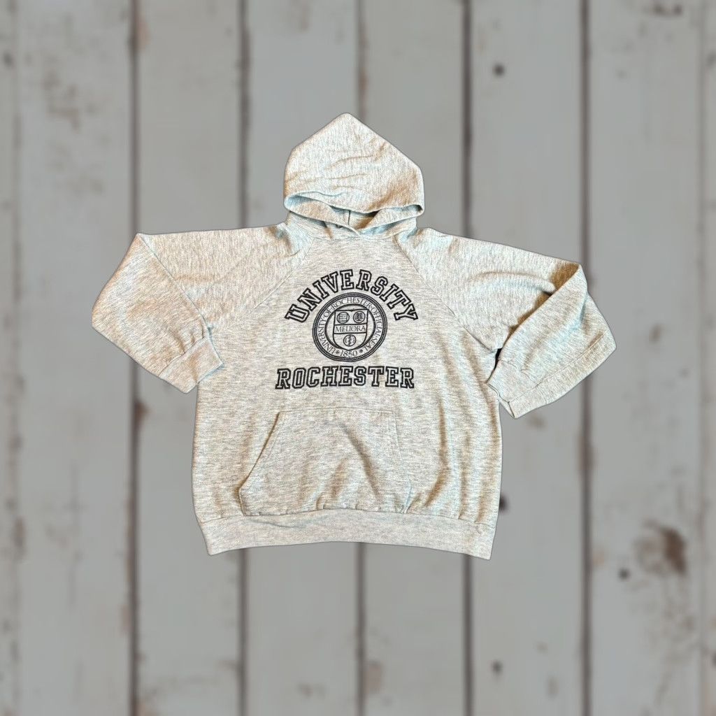 Champion VINTAGE 80s Champion University of Rochester Gray Hoodie L Large Unisex Cotton Long Sleeve College 1980s Rare Size US L / EU 52-54 / 3 - 1 Thumbnail