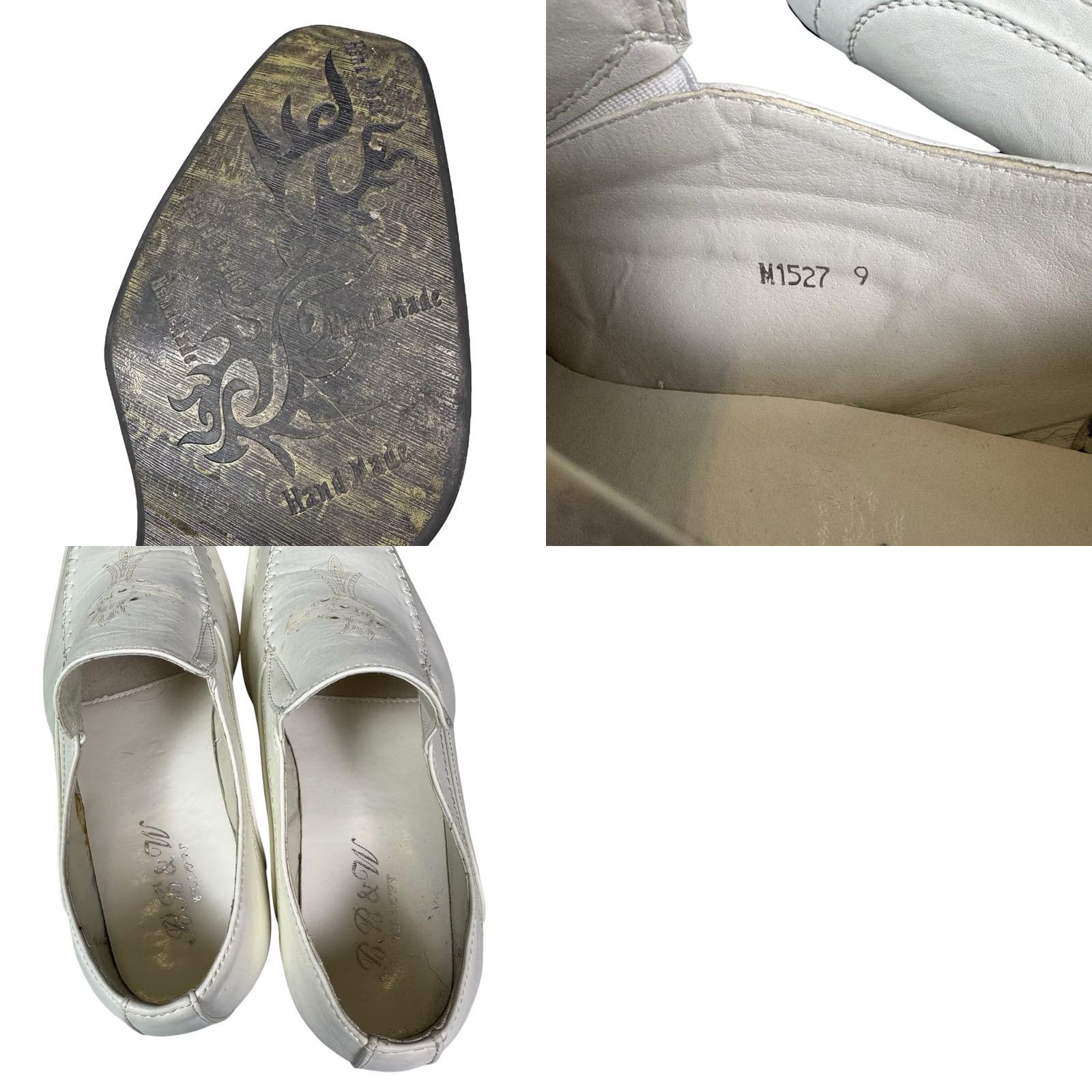 Vintage B B & W Loafer White Leather Handmade Cross Stitched Preppy Casual Church Mens 9 Size US 9 / EU 42 - 8 Thumbnail