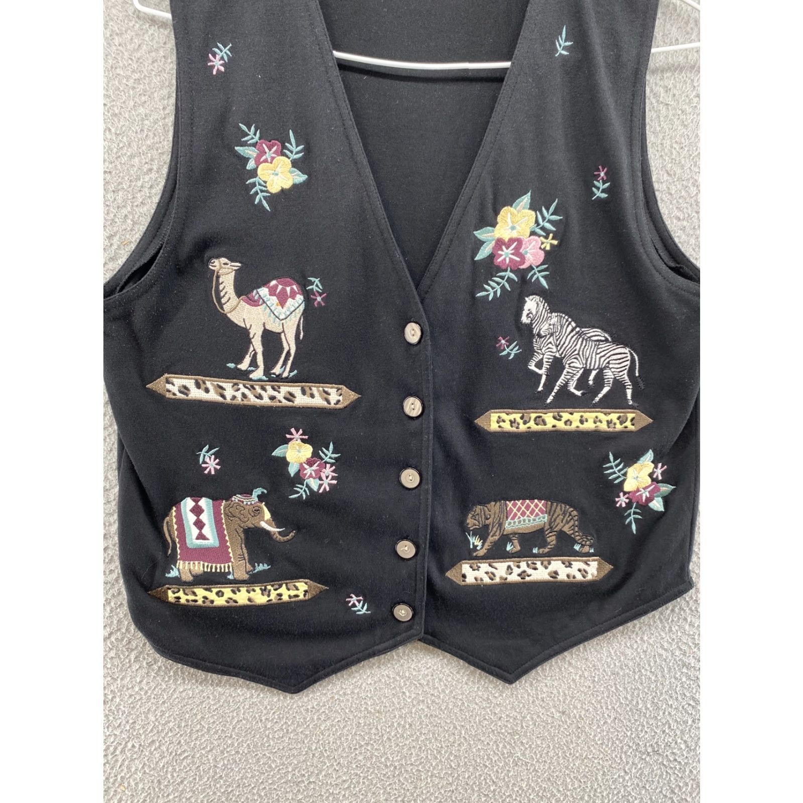 Vintage Christopher & Banks Women’s Button-Up Vest Embroidered Zoo Animals Size Small Black Size S / US 4 / IT 40 - 2 Thumbnail