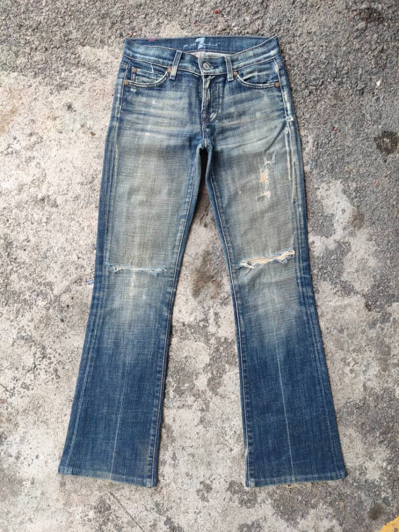 7 For All Mankind BOOTCUT 7 FOR ALL RIPPED FADED JEANS DENIM PANTS Size US 26 / EU 42 - 1 Thumbnail