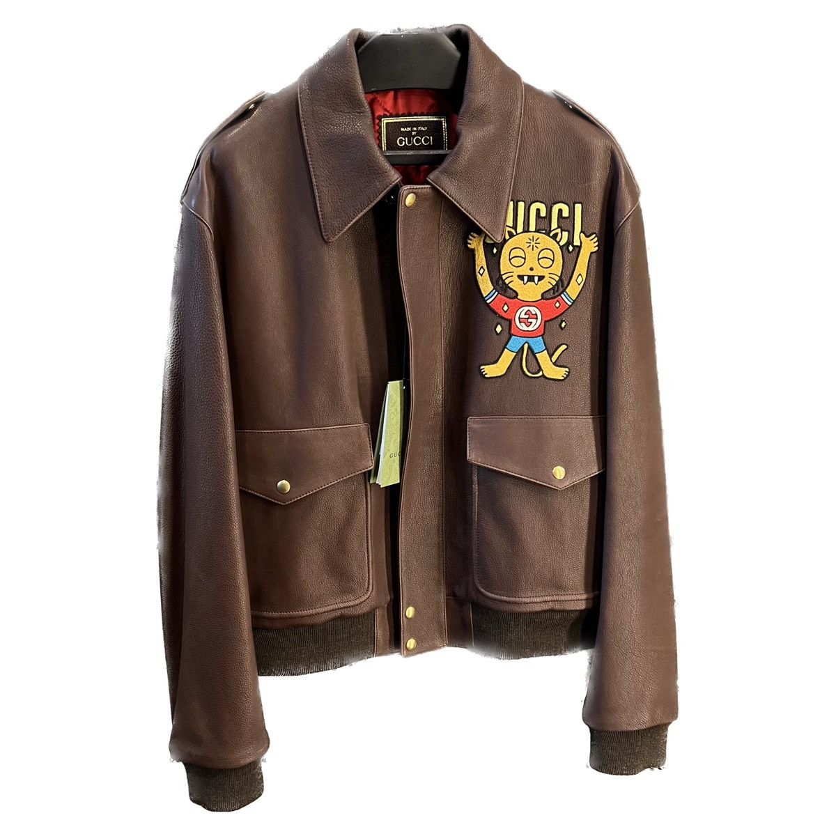 image of Gucci Leather Jacket In Medium in Brown, Men's