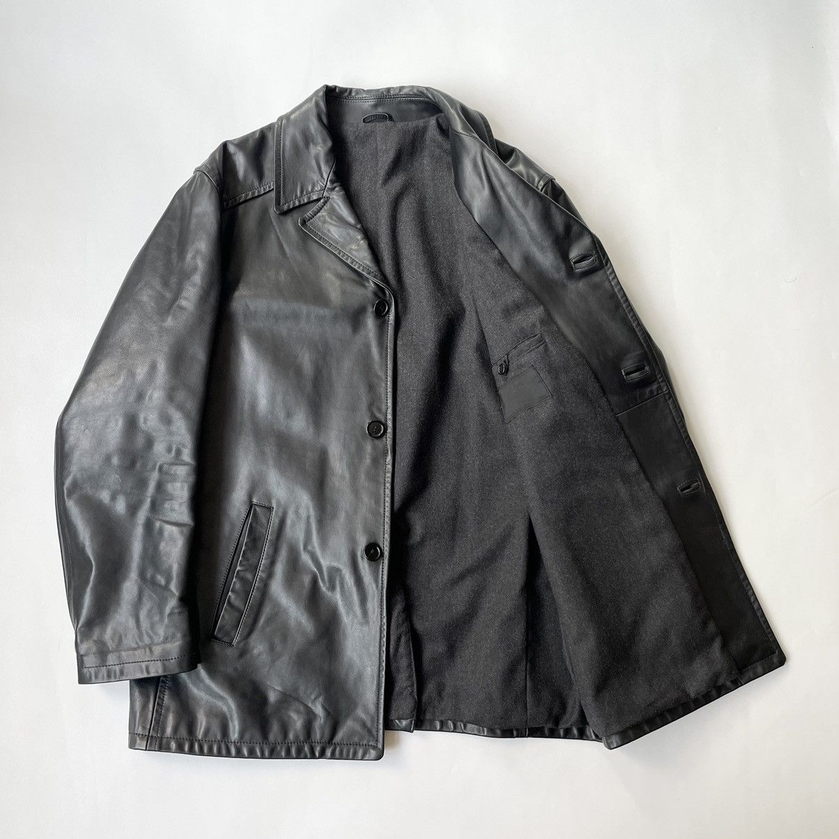 Prada A/W 2000 Black Leather Overcoat Size US XL / EU 56 / 4 - 8 Thumbnail
