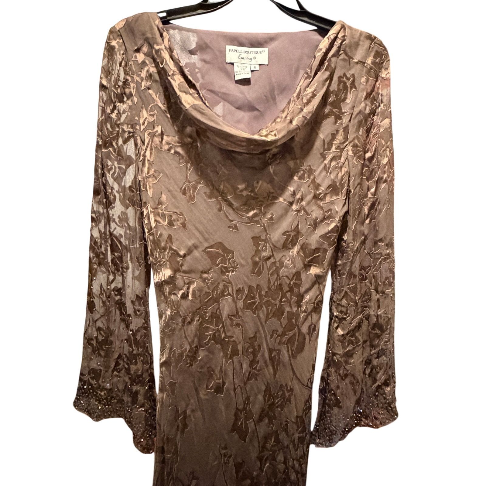 Adrianna Papell Papell Boutique Evening Cowl Neck Maxi Dress Gold Women 8 Size M / US 6-8 / IT 42-44 - 3 Thumbnail